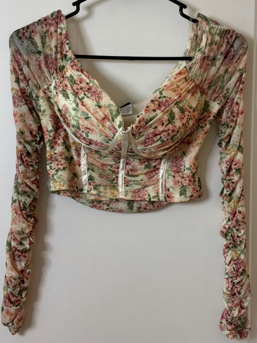 Floral Corset Bustier Long Sleeve Crop Top